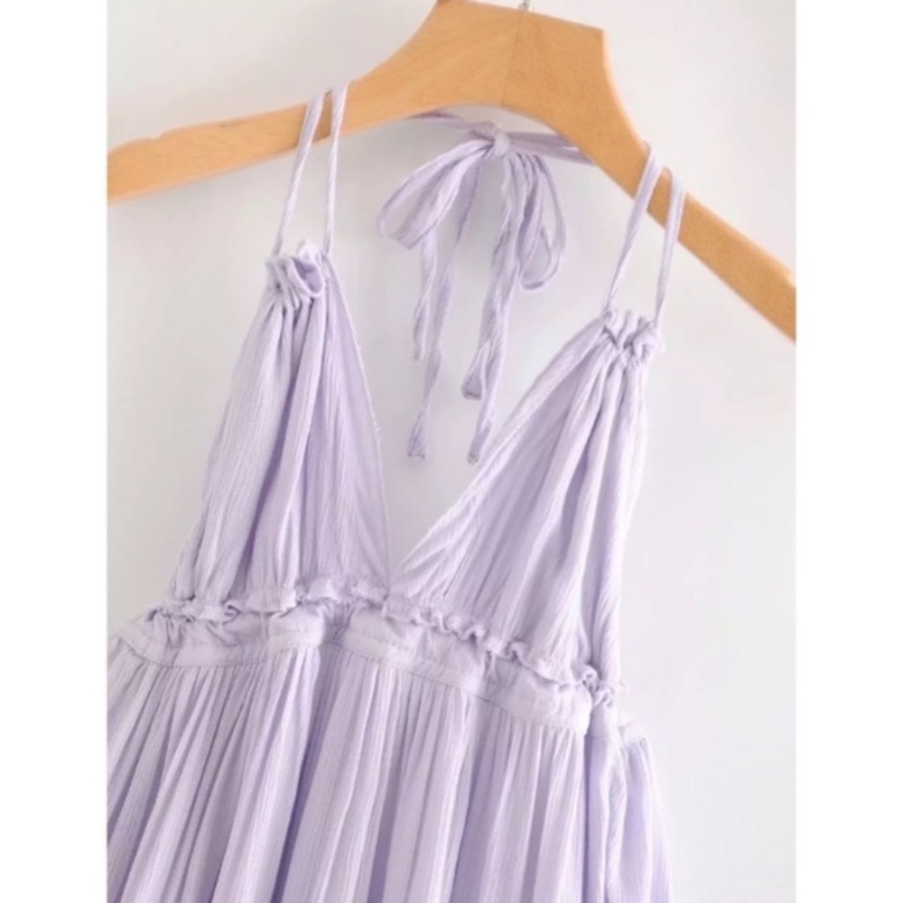 SOLD OUT Lavender Swiss Dot Halter Mini Dress - Picture 3 of 15